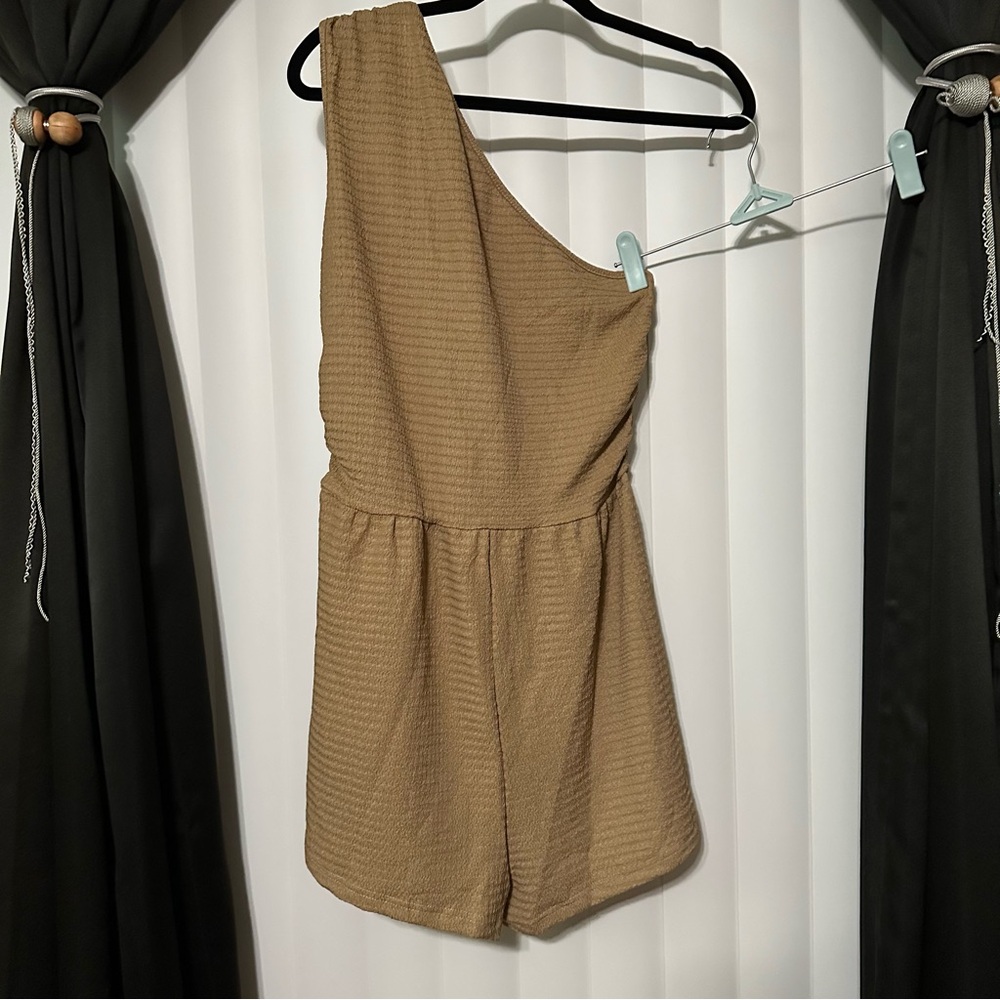 One-Shoulder Tan Romper